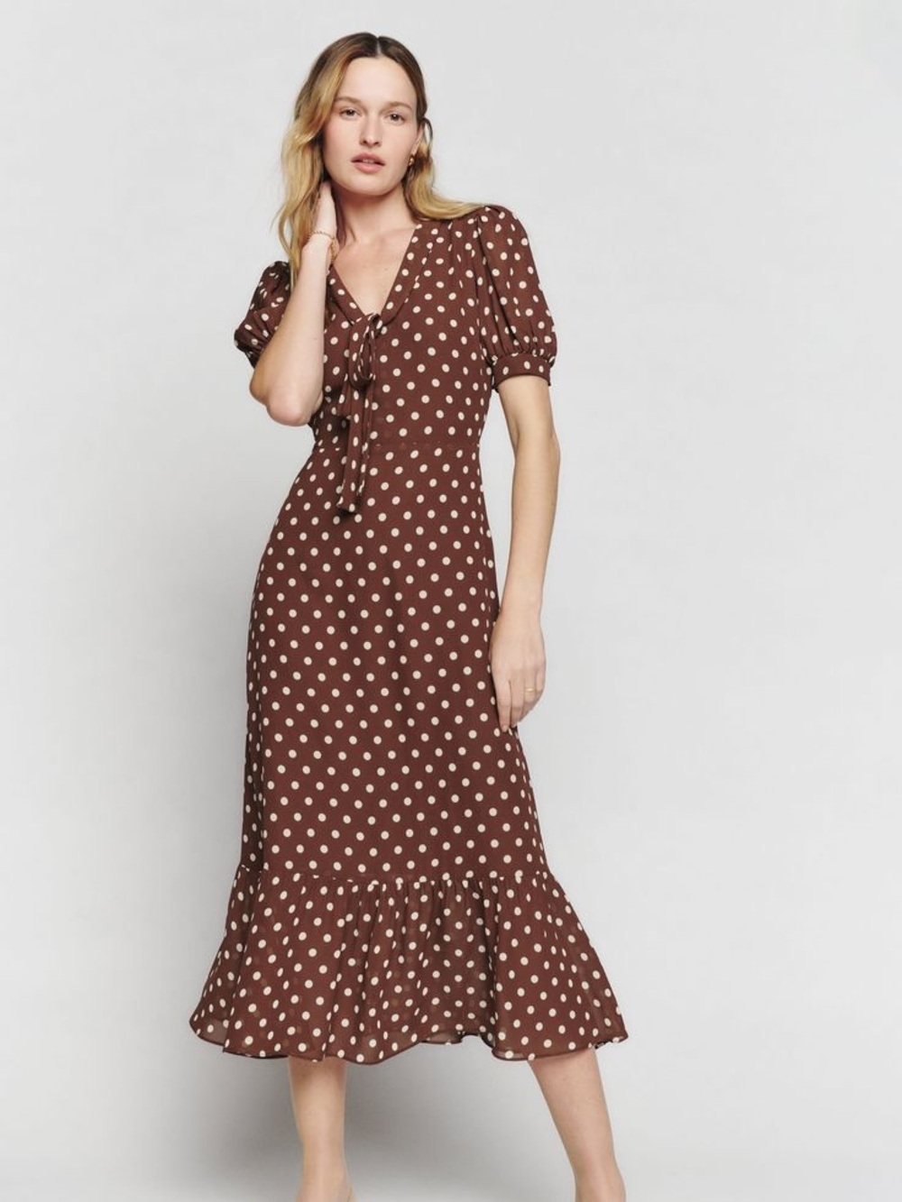 Reformation Rust Brown Polka Dot Maxi Dress